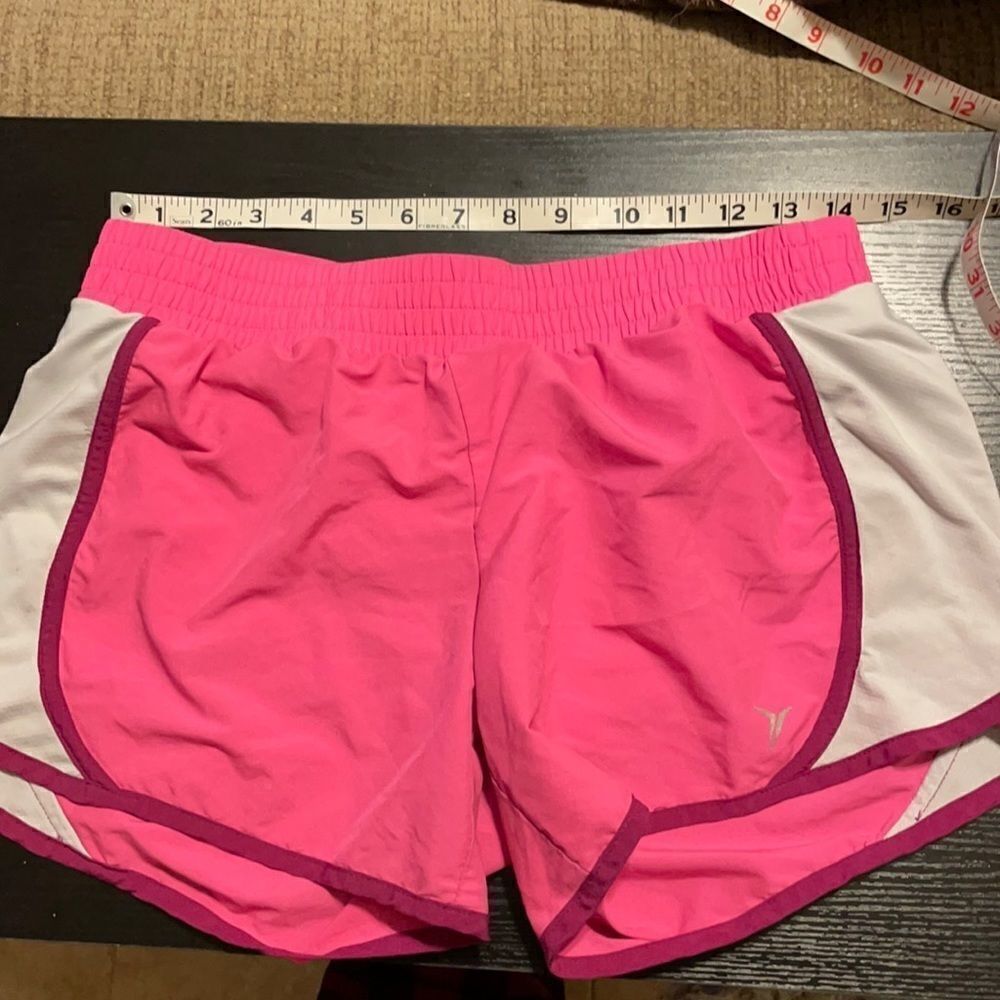 Pink and white old navy running shorts lined